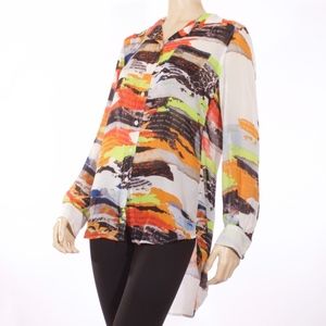 Two by Vince Camuto Sheer Absrtact Blouse Spanish